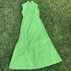 Vintage polyester 70s green maxi dress